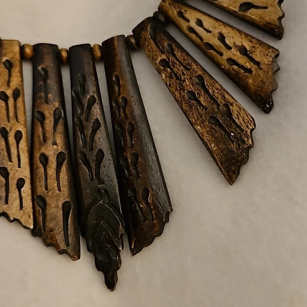 Vintage Estate Gorgeous Carved Bone Bib Beaded Long Necklace